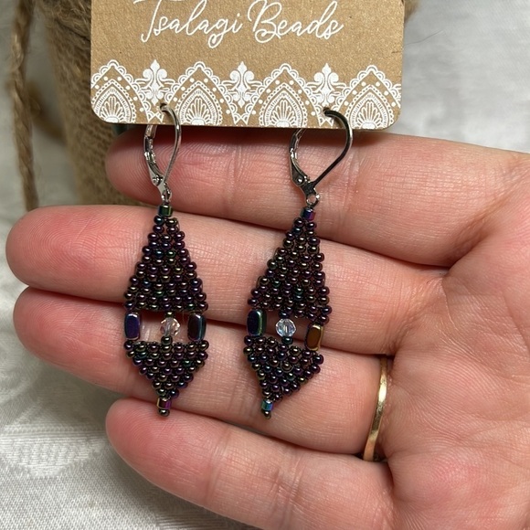 NEW - Handmade Brick Stich Boho Beaded Earrings - Picture 2 of 4